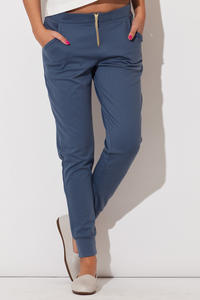 Blue Casual Pants with Golden Zip