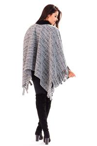 Grey Poncho Sweater with Fringes