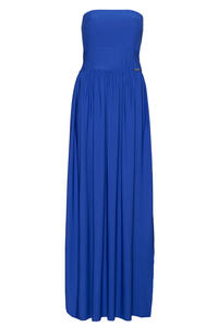 Blue Bandeau Maxi Dress with Side Slit