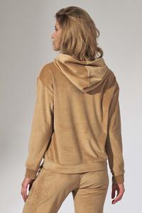 Beige Velveteen Hooded Sport Blouse