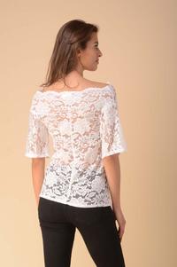 Asymmetrical Lace Blouse with Sleeves to the Elbow - Ecru