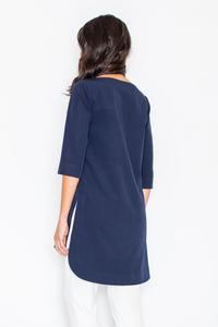 Dark Blue Simple Office Style Long Blouse-Tunic