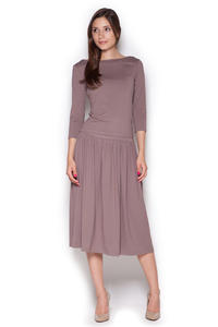 Brown Stylish Set 3/4 Sleeves Blouse+Midi Skirt