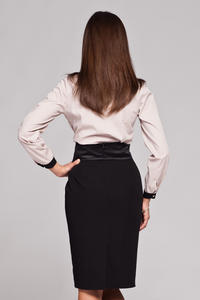 Black Knee Length Pencil Skirt with Glossy Belt