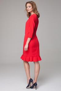 Red 3/4 Sleeves Frilled Midi Dress