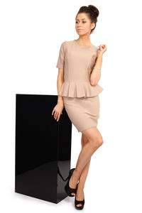 Cappuccino Bateau Neck Shift Dress with Frilled Bodice