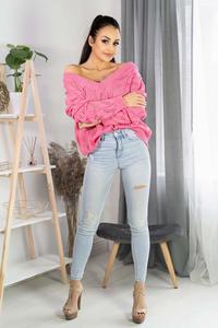 Openwork sweater with a V-neckline - Pink