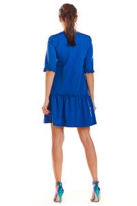 Blue V-neck dress with a frill at the bottom