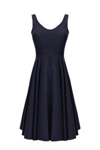 Dark Blue Flared&Light Pleats Summer Dress