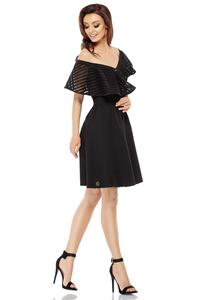 Black Cocktail Dress for One Shoulder with Mesh Frill