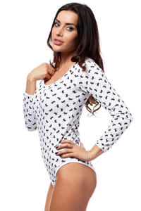 White Dragonflies Body Suit with Long Sleeves