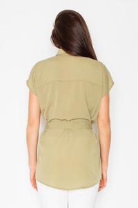 Olive Short Sleeves Short with Self Tie Belt