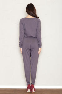 Grey Jumpsuit with Raglan Sleeves and Self Tie Belt