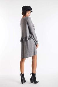Gray Knitted Dress with Asymmetrical Frill