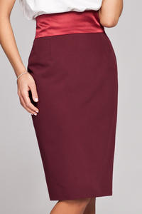 Maroon Knee Length Pencil Skirt with Glossy Belt