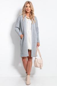 Long Ribbed Cardigan without Clasp - Gray