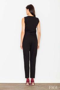 Black Zipper Closure Belted Ladies Jumpsuit