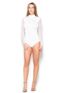 Ecru Bodysuit with Long Transparent Sleeves