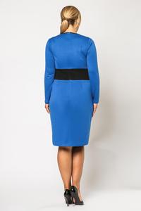Blue Long Sleeves Contrasting Waist Dress PLUS SIZE