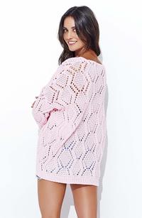 Pink Loose Sweater with a Wide Neckline