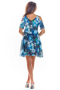 Navy airy summer floral dress with slit sleeves