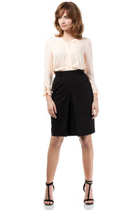 Black Elegant Knee Lenght Double Fold Skirt