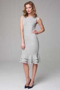 Grey Coctail Midi Dress with Frills
