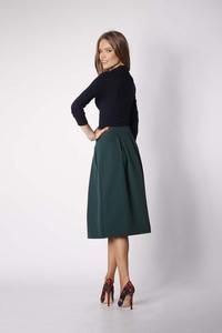 Green Trapezoid Skirt with Deep Pleats