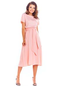 Powdered Flared Midi Dress with Short Kimono Sleeve