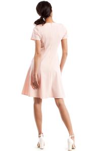 Pink Flared Short Sleeves Dress with Front Pockets