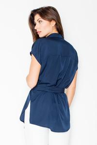 Dark Blue Short Sleeves Short with Self Tie Belt