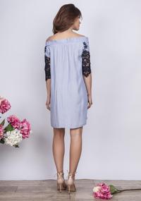 Blue Off-shoulders Loose Dress with Lace