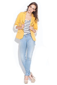 Mustard Petite Collar Coat with Side Flap Pockets