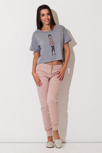 Pink Casual Pants with Golden Zip