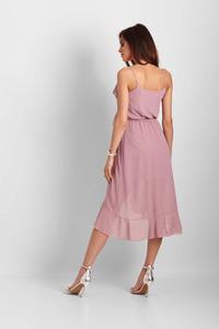 Pink Patterned Asymmetrical Dress With Frills