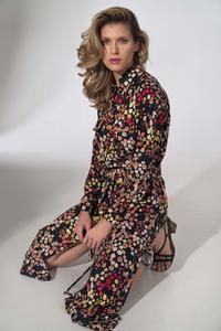 Floral Button Closure Belted Midi Dress
