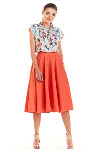 Coral Midi Skirt with Pockets