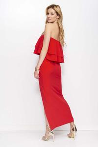 Red Maxi Off Shoulders Dress with Frills