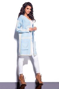 Blue Long Cardigan with Contrasting Piping
