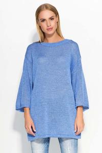 Blue Oversized 3/4 Sleeves Sweater