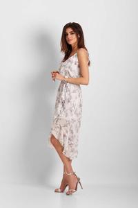 White Patterned Asymmetrical Dress With Frills