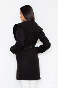 Black Big Collar Short Coat with Gold Belt