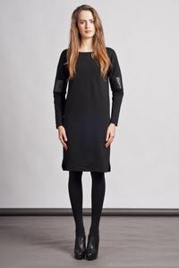 Black Casual Dress with Pockets and Eco-Leather Details