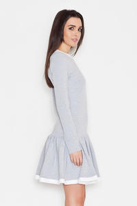 Grey Long Sleeves Dress with White Contrasting Piping