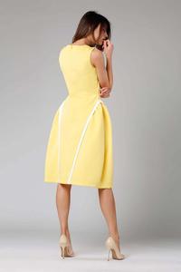 Yellow Flared Midi Dress White Decorative Stripes