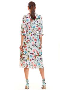 Ecru Romantic Midi Dress with a Floral Pattern