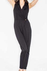 Black Wrap Design Shirt's Style Collar Ladies Jumpsuit
