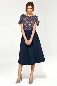 Navy Blue Flared Midi Skirt