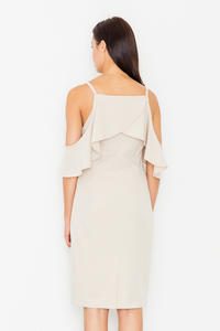 Beige  Spaghetti Straps Pencil Dress with a Frill