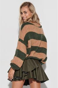 Loose Sweater in Wide Camel Khaki Stripes
